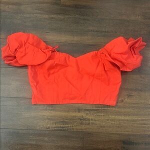 Red Puffy Shoulder Crop Top